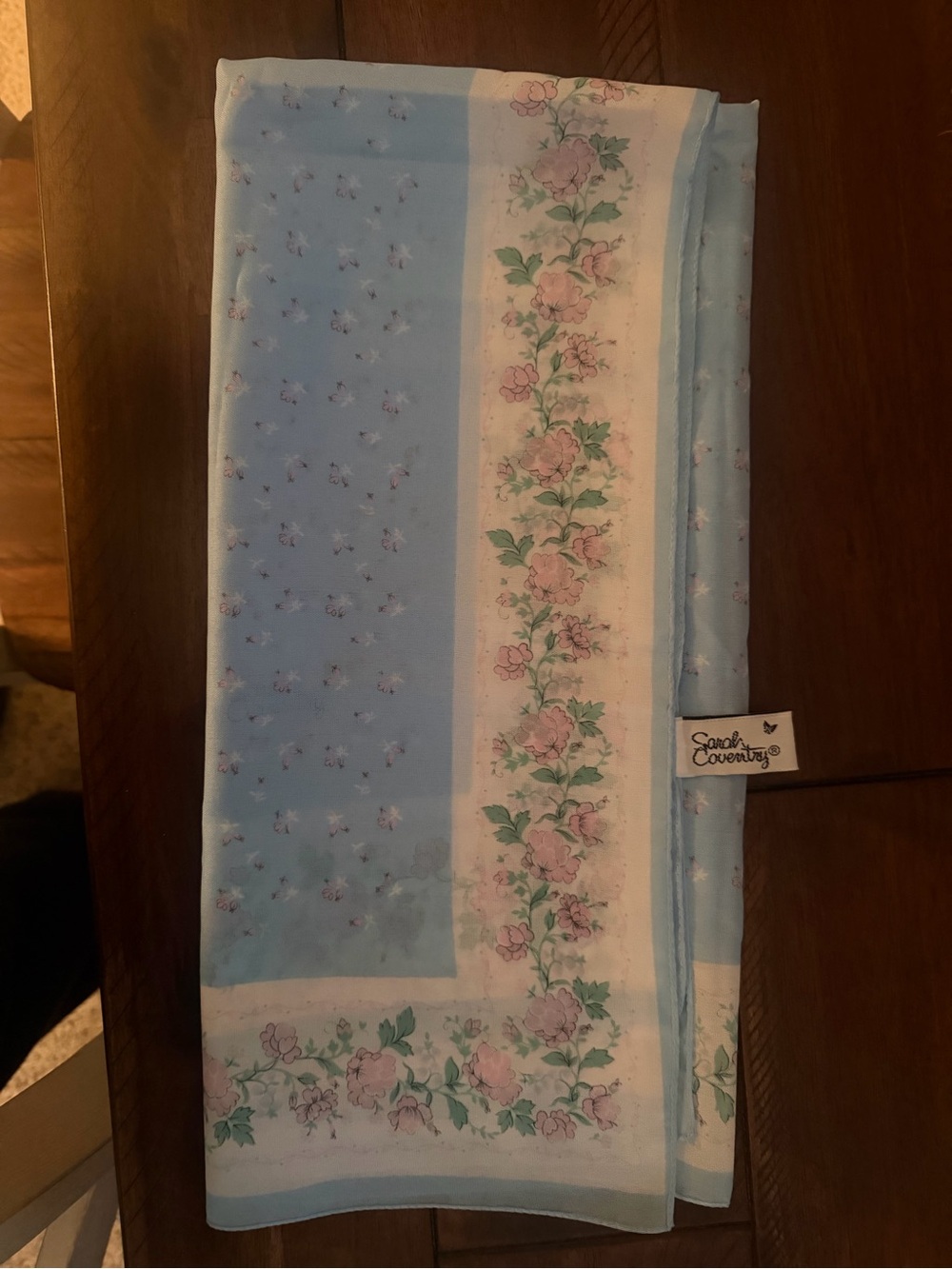 Sarah Coventry Light Blue Floral scarf with Pink Roses